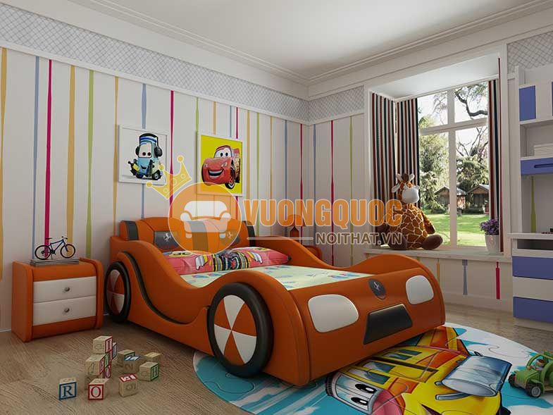 Giường ngủ cho bé bọc da cao cấp ô tô hiện đại BABYL03-1
